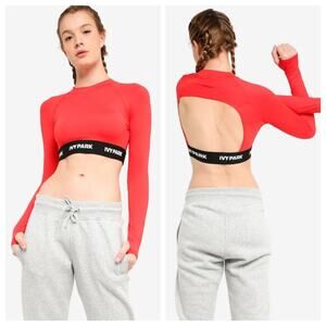 Ivy Park Long‎ Sleeve Logo Tape Crop Top Red Women’s Size Large